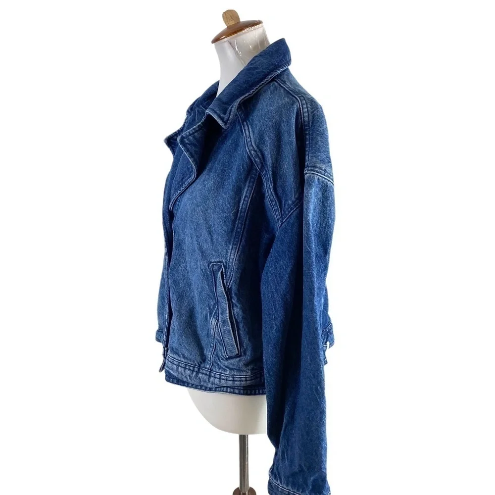 Free People Crop Denim Trucker Jacket in Gemini Wash SZ L - Picture 7 of 8